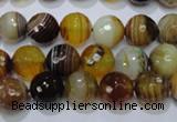 CAG2712 15.5 inches 8mm faceted round yellow line agate beads