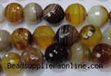 CAG2713 15.5 inches 10mm faceted round yellow line agate beads