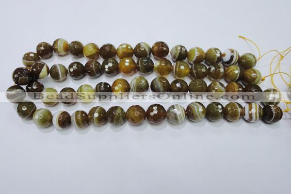 CAG2715 15.5 inches 14mm faceted round yellow line agate beads