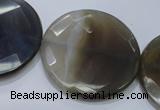 CAG2727 15.5 inches 35mm faceted coin grey line agate beads