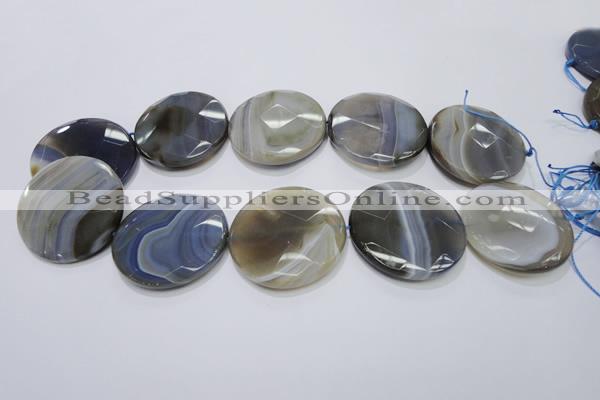 CAG2728 15.5 inches 40mm faceted coin grey line agate beads