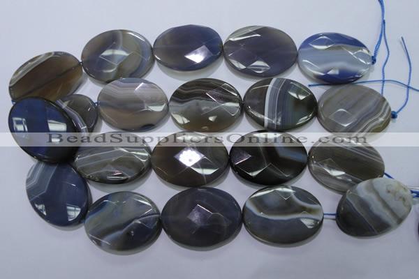 CAG2738 15.5 inches 30*40mm faceted oval grey line agate beads