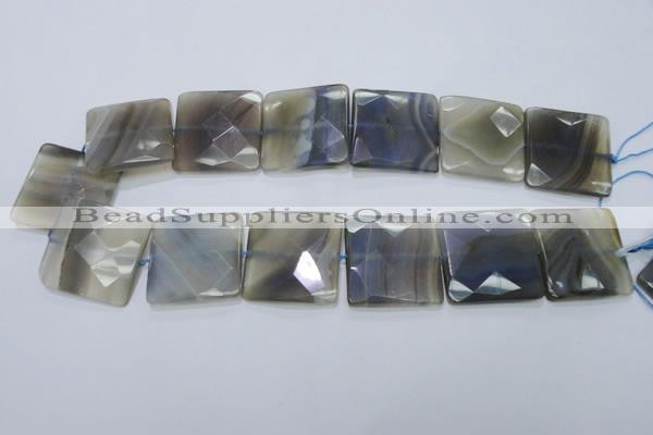 CAG2746 15.5 inches 30*30mm faceted square grey line agate beads