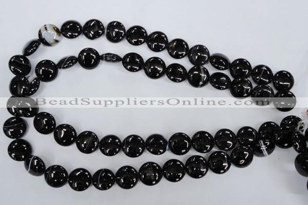 CAG2908 15.5 inches 14mm flat round black line agate beads