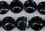 CAG2909 15.5 inches 16mm flat round black line agate beads