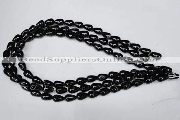 CAG2962 15.5 inches 8*12mm teardrop black line agate beads