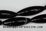 CAG2969 15.5 inches 10*30mm rice black line agate beads