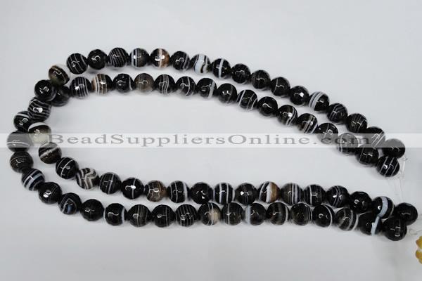 CAG2983 15.5 inches 10mm faceted round black line agate beads