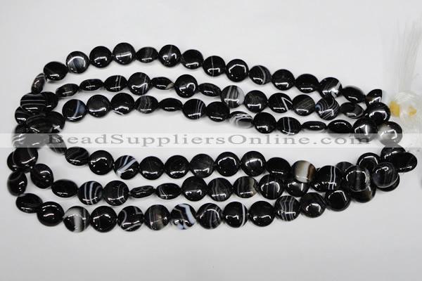 CAG2992 15.5 inches 12mm flat round black line agate beads