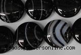 CAG2995 15.5 inches 18mm flat round black line agate beads