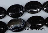 CAG3004 15.5 inches 15*20mm oval black line agate beads