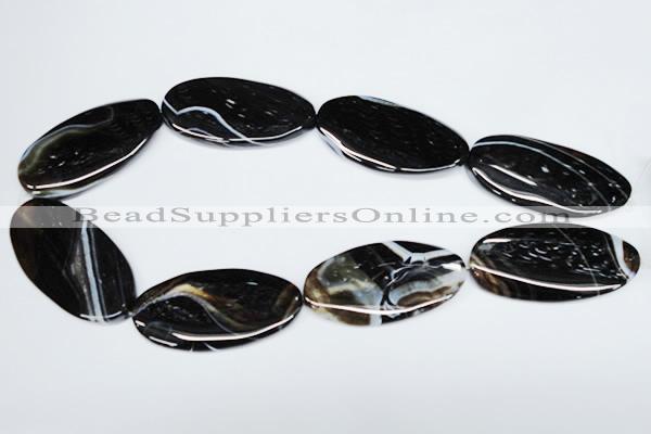 CAG3015 15.5 inches 25*50mm twisted oval black line agate beads