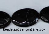 CAG3085 15.5 inches 20*30mm faceted oval black line agate beads