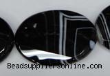 CAG3088 15.5 inches 30*40mm faceted oval black line agate beads