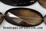 CAG3091 15.5 inches 25*50mm faceted oval black line agate beads