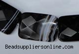 CAG3104 15.5 inches 18*25mm faceted rectangle black line agate beads