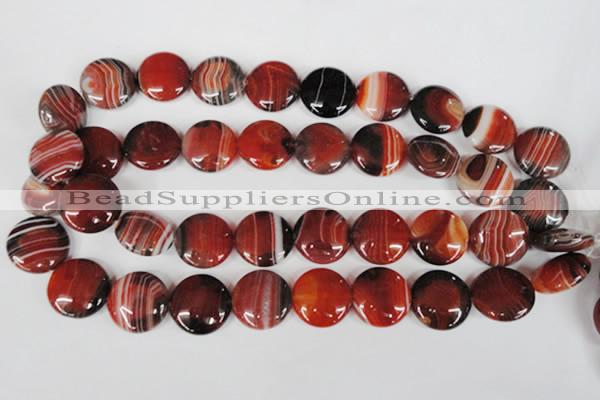 CAG3190 15.5 inches 20mm flat round red line agate beads