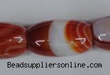 CAG3275 15.5 inches 18*30mm drum red line agate beads