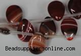 CAG3285 Top-drilled 12*16mm flat teardrop red line agate beads