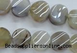 CAG3314 15.5 inches 14mm twisted coin natural grey agate beads