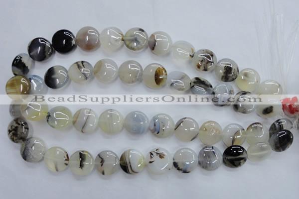 CAG3334 15.5 inches 16mm flat round natural grey agate beads