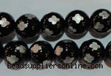 CAG3354 15.5 inches 12mm carved round black agate beads wholesale