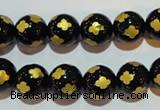 CAG3363 15.5 inches 10mm carved round black agate beads wholesale