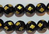 CAG3364 15.5 inches 12mm carved round black agate beads wholesale