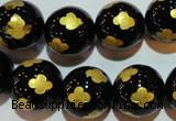 CAG3365 15.5 inches 14mm carved round black agate beads wholesale