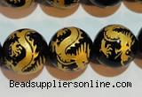 CAG3383 15.5 inches 16mm carved round black agate beads wholesale