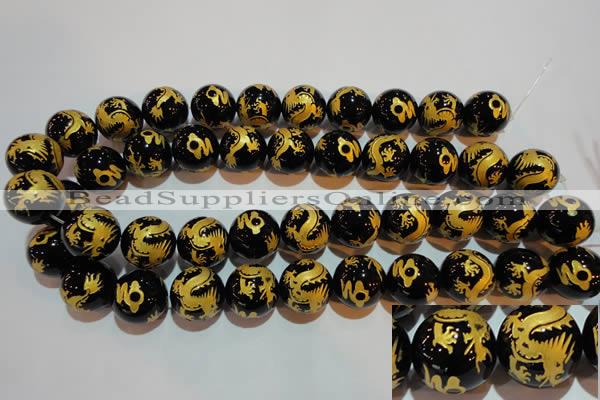 CAG3384 15.5 inches 18mm carved round black agate beads wholesale