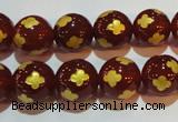 CAG3396 15.5 inches 12mm carved round red agate beads wholesale