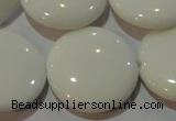 CAG3450 15.5 inches 30mm flat round white agate gemstone beads