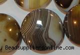 CAG3507 15.5 inches 30mm flat round brown line agate beads