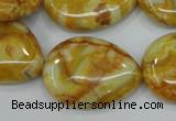 CAG3630 15.5 inches 22*30mm flat teardrop yellow crazy lace agate beads