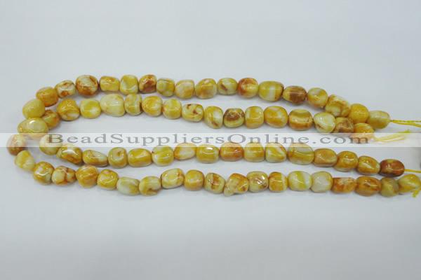 CAG3635 15.5 inches 10*12mm nuggets yellow crazy lace agate beads