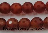 CAG3664 15.5 inches 14mm carved round matte red agate beads