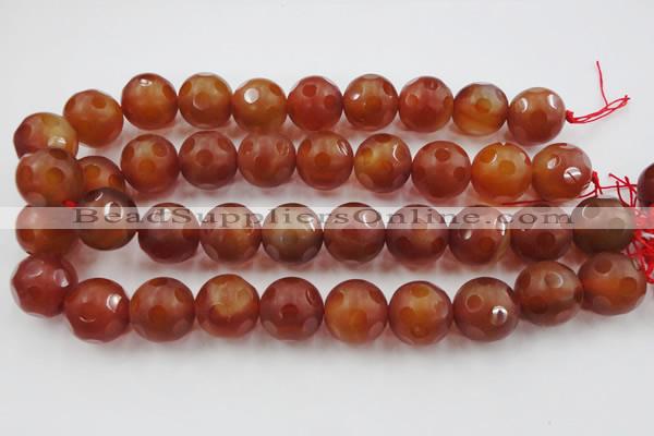 CAG3666 15.5 inches 18mm carved round matte red agate beads