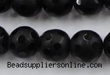 CAG3674 15.5 inches 14mm carved round matte black agate beads