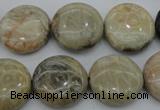 CAG3907 15.5 inches 18mm flat round chrysanthemum agate beads