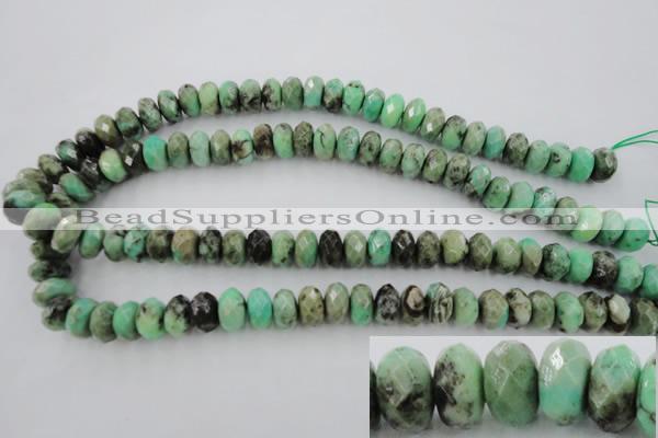 CAG3914 15.5 inches 7*12mm faceted rondelle green grass agate beads