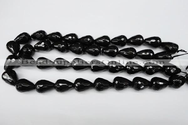 CAG4002 15.5 inches 15*20mm faceted teardrop black agate beads