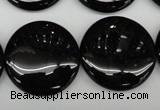 CAG4016 15.5 inches 25mm flat round black agate beads