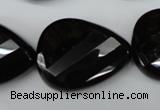 CAG4035 15.5 inches 22*30mm faceted & twisted teardrop black agate beads