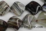 CAG4040 15.5 inches 15*15mm twisted diamond black agate beads