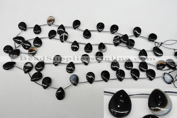 CAG4042 Top-drilled 10*14mm flat teardrop black agate beads