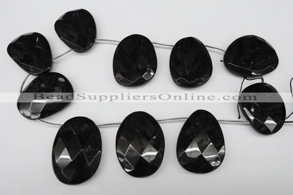 CAG4048 Top-drilled 30*40mm – 35*45mm faceted freeform black agate beads