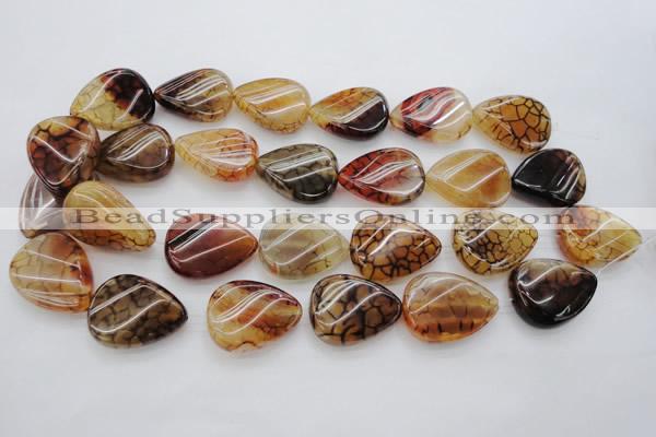 CAG4099 15.5 inches 22*30mm twisted flat teardrop dragon veins agate beads