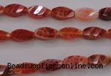 CAG4180 15.5 inches 6*12mm faceted & twisted rice natural fire agate beads