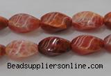 CAG4186 15.5 inches 8*16mm twisted rice natural fire agate beads